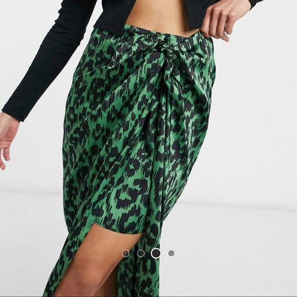 Asos green leopard print asymmetrical skirt - Picture 3 of 6